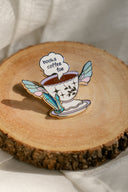 Books Coffee Fae bookish enamel pin by Pinstory