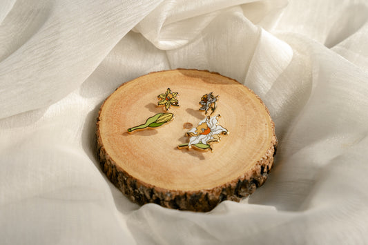 Daffodil Enamel Filler Pin Set -  Bookish Fairycore Cottagecore Pinstory Original Enamel Pins
