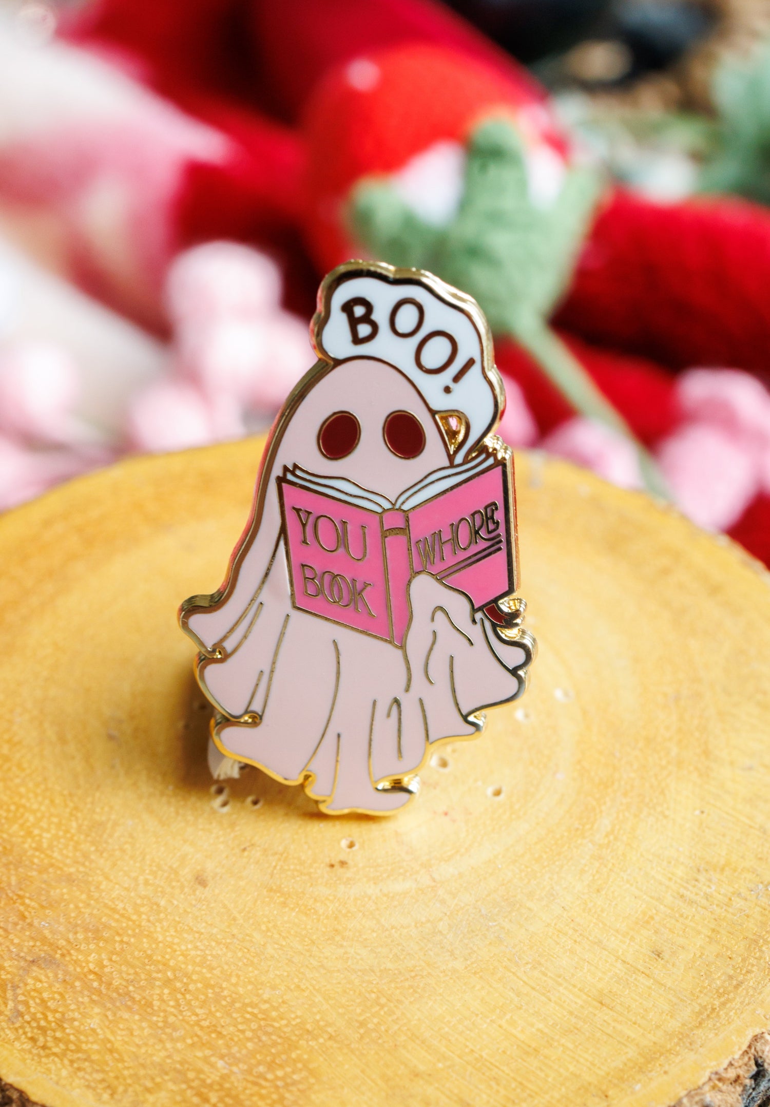 Boo You Book Whore bookish enamel pin by Pinstory
