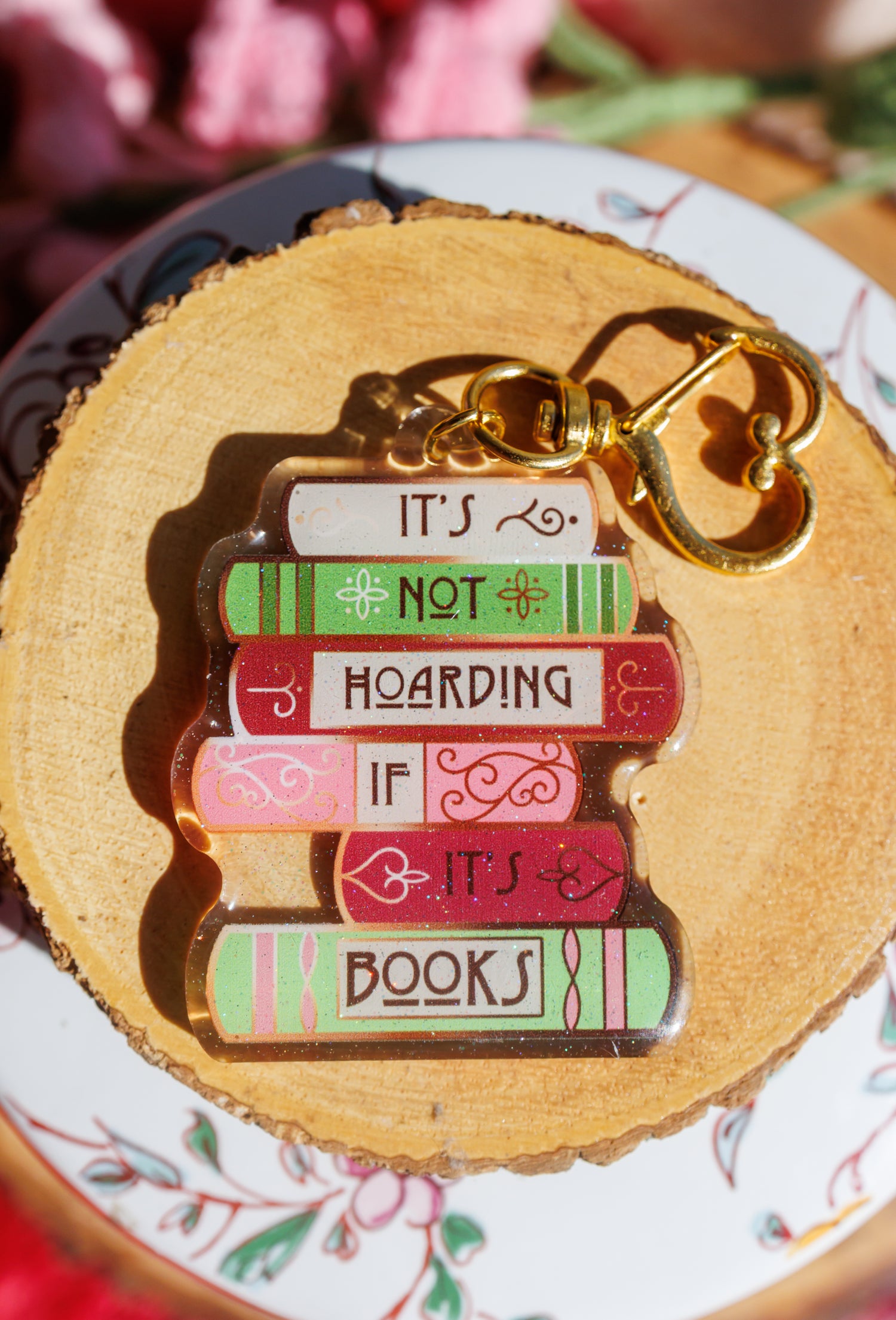 "It's Not Hoarding If It's Books" Keychain/Kindle Charm