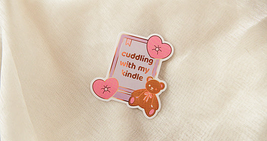 "Cuddling With My Kindle" Bookish Sticker -  Bookish Fairycore Cottagecore Pinstory Original Bookish Sticker